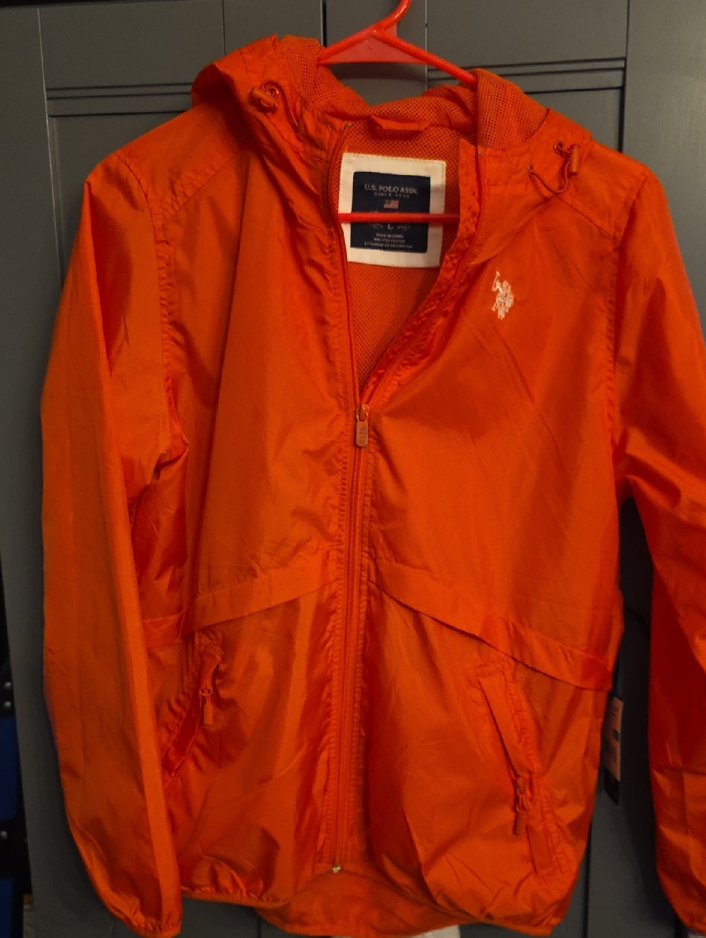 U.S. Polo Assn. Kids Bright Orange Hooded Rain Jacket